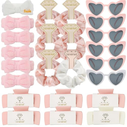 Bridesmaid Scrunchies Proposal Hair claws clips Set of 12 Bridal Shower heart sunglasses Gifts for Wedding Bachelorette Party Favors (24pcs White&Pink headband) - color: 24pcs White&Pink headband