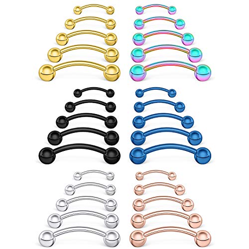 SCERRING 18-30PCS 20G Stainless Steel Eyebrow Tragus Helix Rook Daith Earrings Lip Ring Barbell with Balls Body Piercing Jewelry 6mm 8mm 10mm - color: 30PCS - Mix Color