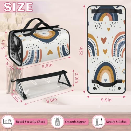 Boho Abstract Rainbow Hanging Roll Up Cosmetic Bag with 4 Removable Storage Bags Waterproof Foldable Toiletry Kit for Women - color: Multicolor 13