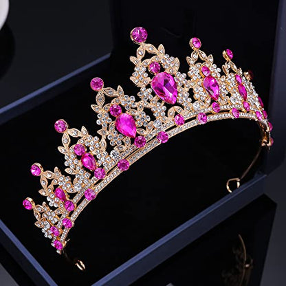 Kamirola - Queen Crown and Tiaras Princess Crown for Women Crystal Headbands for Bridal, Princess for Wedding and Party - color: Gold & Rose red