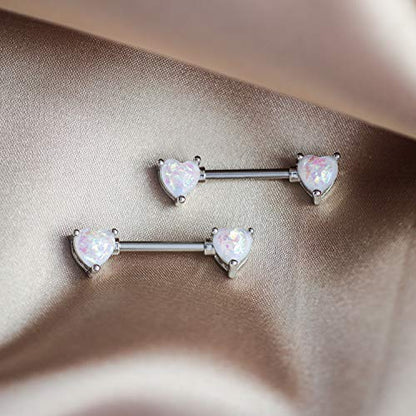 2PCS 14G Nipple Bars 316L Stainless Steel Nipple Barbell Ring Clear CZ Heart Nipple Rings Nipple Piercings Jewelry for Women - color: silver