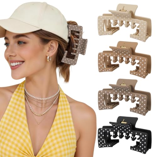 4 Pack Hat Claw Clips for Women, 4.1 Inch Large Hair Clips for Thick Hair | 2-in-1 Cute Hair Claw Clips Strong Hold Jaw Clips for Daily Styling, Baseball Cap & Trucker Hat, Polka Dot (Patent Pending) - color: Polka Dot