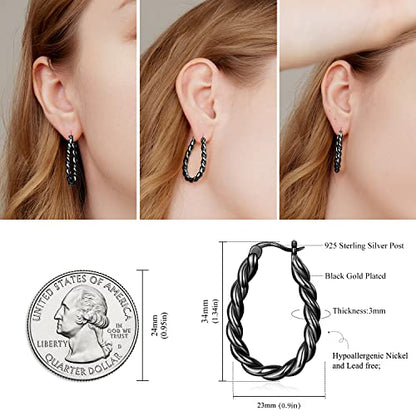 14K Gold Plated Hoop Earrings 925 Sterling Silver Post Earring for Women - color: Black