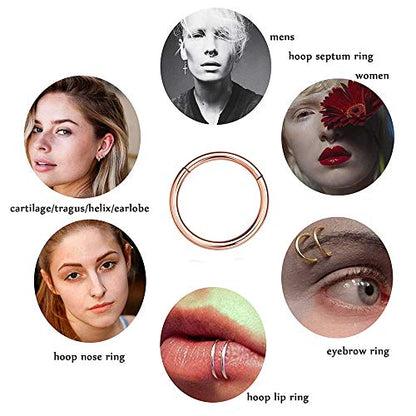 MissNity 316L Surgical Steel Hinged Nose Rings Hoop 20G 18G 16G 14G, Diameter 6mm to 10mm, Color Gold - Rose Gold - Silver - Black - Rainbow - color: A01: rose gold - 1pc
