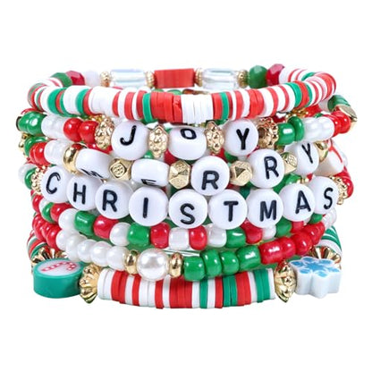 Ardorchid Halloween Bracelets for Women Pumpkin Ghost Steleton Bat Skull Beaded Stackable Stretchy Bracelet Rugby Thanksgiving Christmas Heishi Bracelets - color: Christmas Bracelets-4