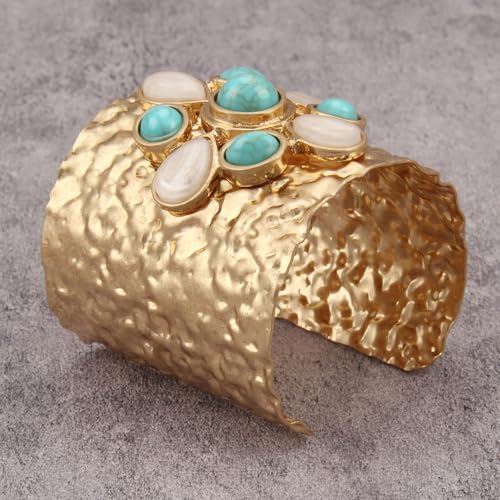 Gold Cuff Bracelet for Women Chunky Bracelet Statement Bracelet | Chunky Bangle Bracelets for Women Silver Beaded Open Bangle Stackable Stretch Bead Bracelet Boho Jewelry Gift for Wife Couple - style: Chunky Arm Cuffs