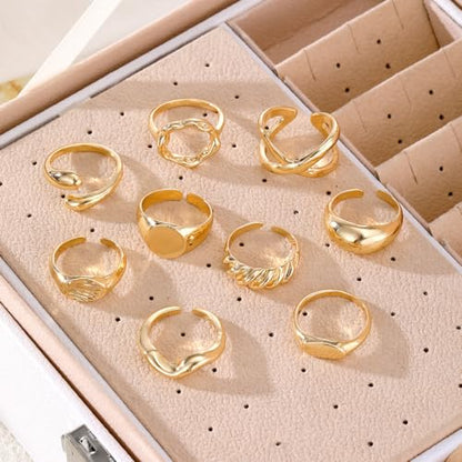 Chunky Rings for Women Non Tarnish 14k Stackable Dome Statement Rings Sets Vintage Dainty Knuckle Open Midi Finger Rings Jewelry Pack Gifts - style: 9PCS