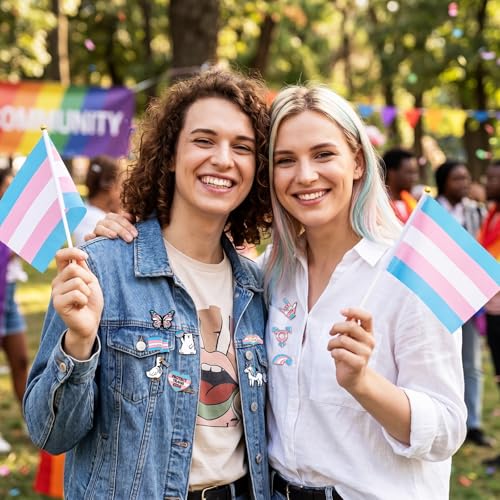Landical 60 Pcs Transgender Pride Pins Bulk LGBTQ Trans Flag Enamel Lapel Pins for Clothes Ties Bags Hats Accessories Stuff