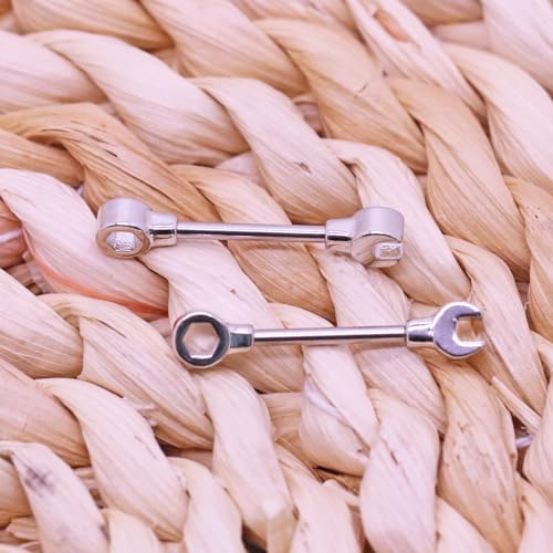 14G Wrench Barbell Nipple Ring 316L Anchor and Rudder Nipple Barbell Screw Nipple Rings Body Piercing Jewelry for Women Men - color: Silver-Wrench