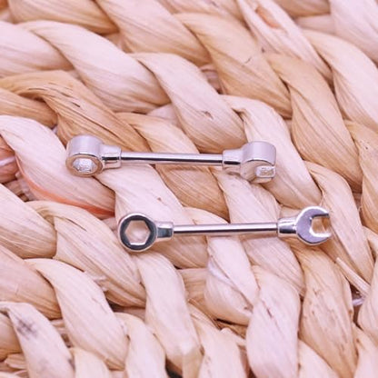 14G Wrench Barbell Nipple Ring 316L Anchor and Rudder Nipple Barbell Screw Nipple Rings Body Piercing Jewelry for Women Men - color: Silver-Wrench