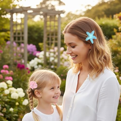 8pcs Glitter Seashell Hair Clip,Starfish Hair Clips Set,Little Mermaid Hairs Accessories,Cute Starfish Hairs Accessories for Girls,Beach Sea Star Hairpins for Women Girls