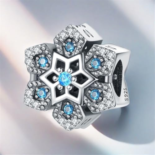 925 Sterling Silver Charms Bead for Bracelets Necklaces, Star Moon Crescent Sun Solar Pendent, Blue Ocean Starfish Shells Turtle Crab Starry Sea Cute Jewelry Birthday Gifts for Women Men - style: Blue Snowflake Bead Charms
