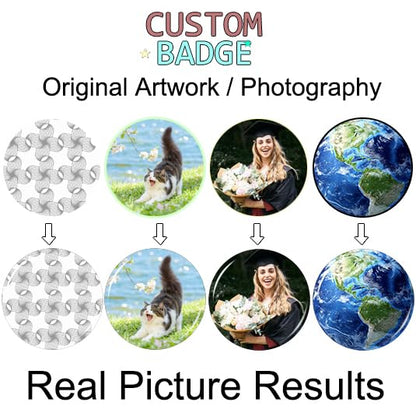 Personalized Photo Pin Buttons Custom Picture Pinback Set of 1-1000PCS Metal Commemorative Buttons - color: BLACK, size: 3in