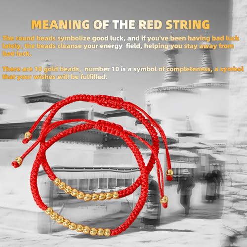 2PCS Handmade Bracelet Protection Gifts, String Adjustable Amulet Bracelet, Powerful Bracelet for Good Luck, Red Braided Bracelet for Women Mother Daughter Couples Sisters Friends - color: Gold-Red String Bracelet-B