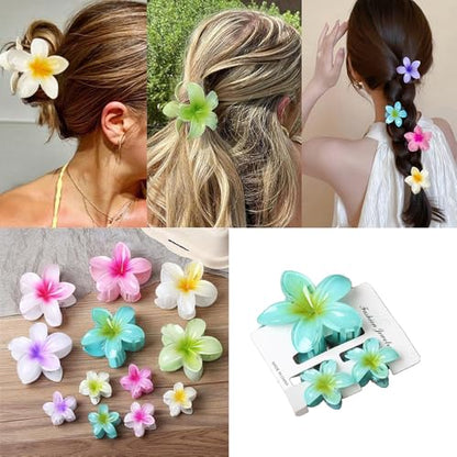 Flower Hair Clips for Women Claw Clips Summer Fashion Hair Accessories with Purple Gradient Cute Plumeria Design Barrettes Hold Hair in Place for Thick Thin Hair(3Pcs: 1 large 2 small) - color: Purple
