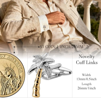 HAWSON Various Unique Cuff Links Mens, Animal/Tactical/Music/Holiday/Cufflinks, Themed Wedding Dinner Party Gift Suit Accessories - style: Palm Trees