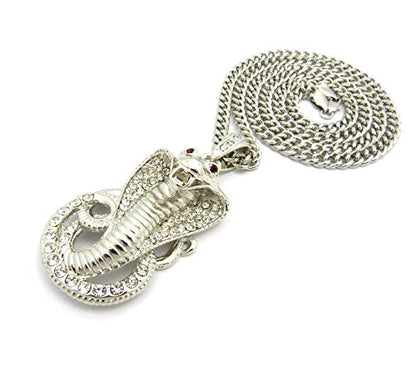Fashion 21 Pave Red Eye Cobra Pendant 24" Rope, 36" Cuban Chain Necklace in Gold, Silver Tone Plated - style: Silver Tone / 36" Cuban Chain