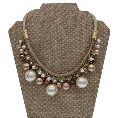 utop JNF Hand made Pearl Statement Necklace for Women Rhinestone Multilayer Crystal Necklaces Chunky Pearl Necklace Large Pearl Necklace and Earrings Set for Mother Mom's gift - color: champagne pearl necklace leather