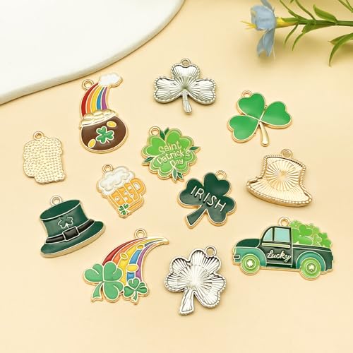 Youdiyla 24pcs Alloy enamel Irish Saint Patrick Festival set Pendant Jewelry Making DIY Keychain Earrings Pendant Various Design Charms for Jewelry Making Bracelets Necklace (SN1096) - color: SN1096