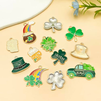 Youdiyla 24pcs Alloy enamel Irish Saint Patrick Festival set Pendant Jewelry Making DIY Keychain Earrings Pendant Various Design Charms for Jewelry Making Bracelets Necklace (SN1096) - color: SN1096