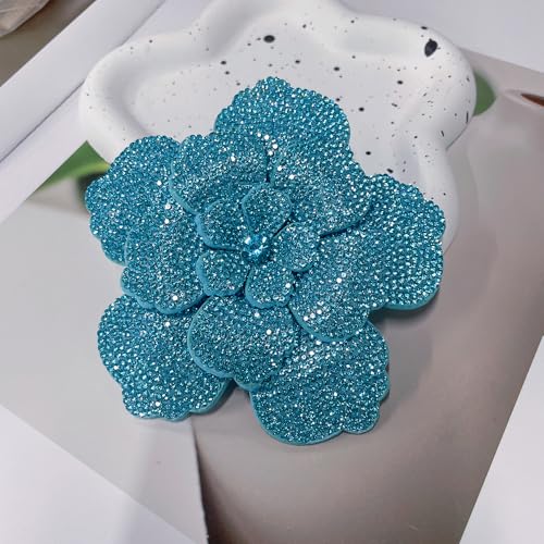 Rhinestone Flower Brooch Pin for Women Men Elegant Sparkly Crystal Camellia Floral Lapel Pins Shawl Dress Suit Clothes Accessories Wedding Party Fashion Jewelry 105mm - color: Lake Blue