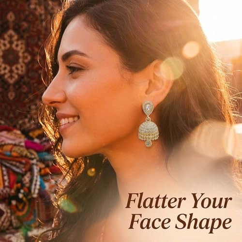 Boho Crystal Teardrop Earrings Vintage Jhumki Bel Dangle Earrings with Bell Pendant Lightweight Alloy