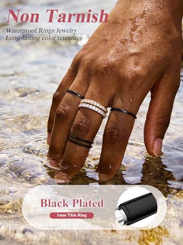 FOCALOOK 28 PCS Knuckle Ring Set 1MM Stainless Steel Women's Thin Plain Band Stacking Midi Finger Rings Set Comfort Fit Silver/Black/Gold/Rose Tone Size 4-10 - color: 00.Black,7pcs