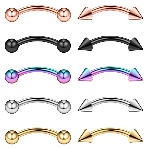 10-16PCS 16G Surgical Steel Eyebrow Ear Navel Belly Lip Ring Body Piercing Jewelry - style: 10mm w Balls&Spikes