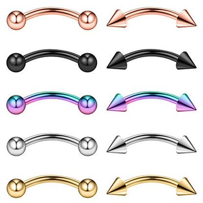 10-16PCS 16G Surgical Steel Eyebrow Ear Navel Belly Lip Ring Body Piercing Jewelry - style: 10mm w Balls&Spikes