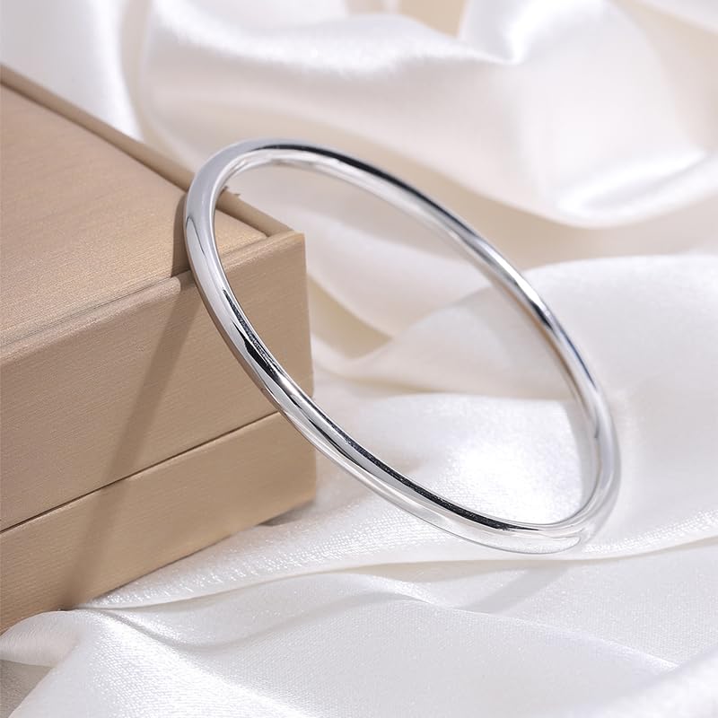 Minimal Silver Bangle for Women, Seamless Closed Stainless Steel Bracelet
