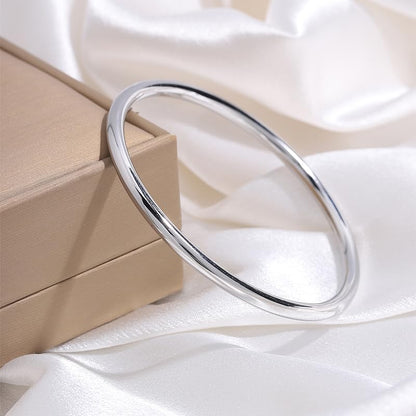 Minimal Silver Bangle for Women, Seamless Closed Stainless Steel Bracelet