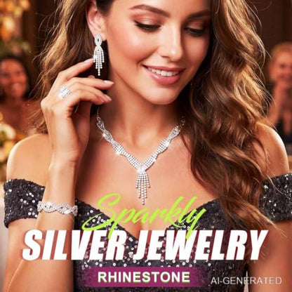 Sixexey Rhinestone Jewelry Set Wedding Jewelry Prom Costume Necklace Jewelry for Women - color: Silver