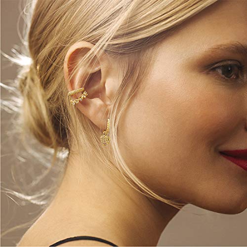 Ear Cuffs for Women - CZ Paved Hoop Conch Cuff Earrings for Men - Sparkle Rhinestones Clip On Wrap Earrings Non Pierced - color: Gold - Colorful stones