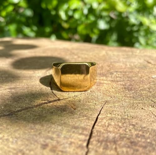 Gold Plated Signet Ring for Men & Women, Solid 925 Sterling Silver Square Face Band, Handmade Minimal Unisex Pinky Ring, Modern Gift