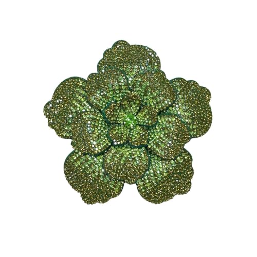 Rhinestone Flower Brooch Pin for Women Men Elegant Sparkly Crystal Camellia Floral Lapel Pins Shawl Dress Suit Clothes Accessories Wedding Party Fashion Jewelry 105mm - color: Olive Green