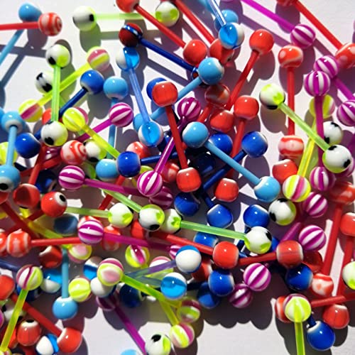 FORUBUS Colorful Tongue Rings Nipple Rings for Women Body Piercing Jewelry 14G 16mm Pierced Barbells Body Jewelry 50Pcs/30Pcs/20Pcs Pack - color: A-20Pcs