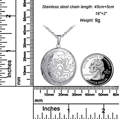Locket Necklace that Holds Pictures Flower Lockets Pendant Necklaces Birthday Gifts Jewelry - style: Silver Round