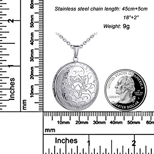 YOUFENG Round Locket Necklace that Holds Pictures Heart Circle Shape Lockets Gift for Jewelry - style: Round flower locket