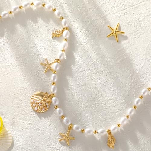 XZQTIVE Starfish Pearl Waist Chain Belts for Women Mermaids Seashell Pearl Belly Chain Gold Pirate Rave Festival Summer Bikini Beach Jewelry Accessories - style: Starfish-4