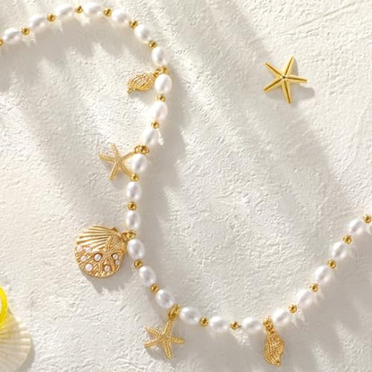 XZQTIVE Starfish Pearl Waist Chain Belts for Women Mermaids Seashell Pearl Belly Chain Gold Pirate Rave Festival Summer Bikini Beach Jewelry Accessories - style: Starfish-4