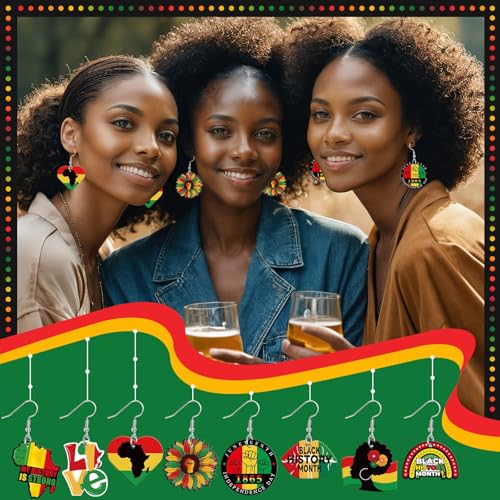 8 Pairs Black History Month Acrylic Dangle Earrings for Women | African Black Girl Earrings, Black History in February Jewelry Gifts Party Accessories, Lightweight Acrylic, Double Side - style: History Month
