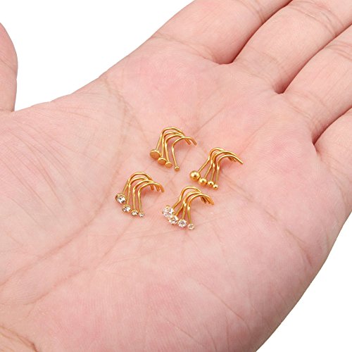 Ruifan 20G 18G Surgical Steel 1.5mm-3mm Flat Ball Clear Diamond CZ Nose Stud Rings Screw Piercing Jewelry 16-26PCS - color: 20G: 16PCS - Gold