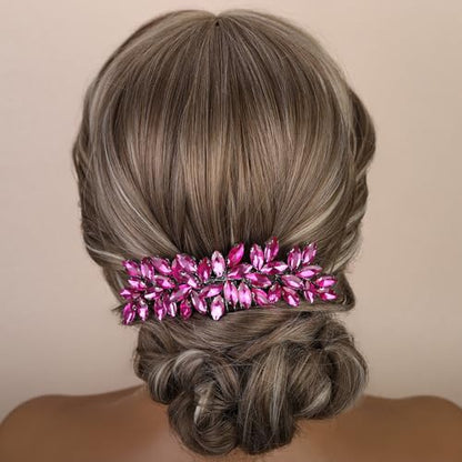Teyglen Women's Dainty Rhinestone Hair Comb - Luxurious Shiny Bridal Side Comb for Brides and Girls (Rose Red) - color: Rose Red