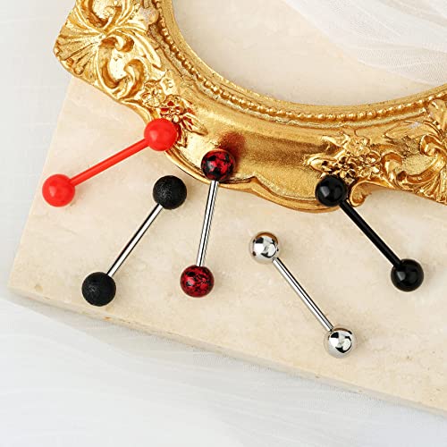 5PCS 14G 316L Stainless Steel Red Black Acrylic Balls Tongue Barbell Painting Tongue Rings Piercing