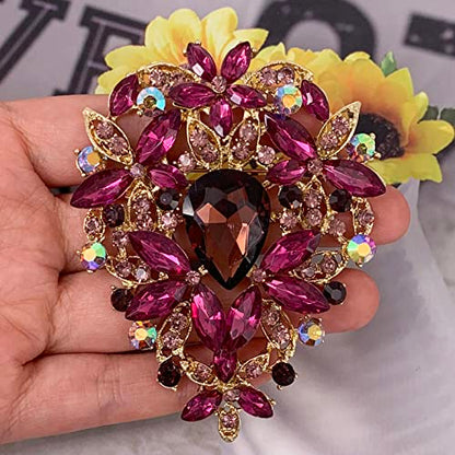 SELOVO Leaf Bouquet Scarf Big Brooch Pin Broach Crystal Jewelry - color: Purple