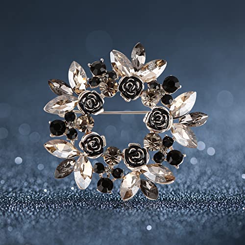 Pearl Diamond Brooch Pins for Dress Sweater Scarf, Wedding Party Decoration Birthday Christmas Gift - style: Rose Wreath