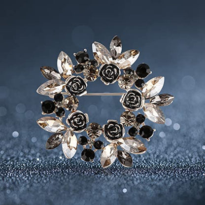 Pearl Diamond Brooch Pins for Dress Sweater Scarf, Wedding Party Decoration Birthday Christmas Gift - style: Rose Wreath