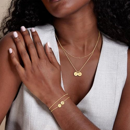 Initial Bracelets for Women Girls Trendy, Dainty 14K Gold Plated 2 Initial A-Z Disc Stacked Layered Bracelet Set Personalized Friendship Birthday Gifts Jewelry for Daugther Girls - color: BD