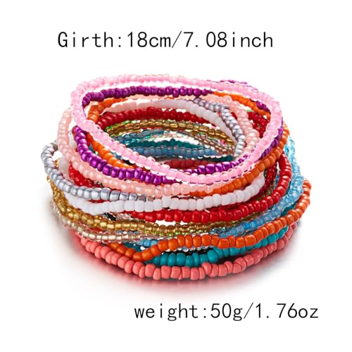 16-30Pcs Handmade Bohemian Colorful Crystal Seed Beads Stackable Adjustable Elastic Stretch Multilayerd Bracelets for Women Summer Vacation Beach Boho Bangle Jewelry - color: mix 1
