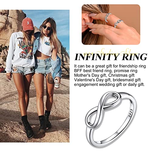 Bestyle Simple S925 Sterling Silver Infinity Rings Cubic Zirconia Rings, Nice Cute BFF Friendship Rings, Dainty Eternity Promise Wedding Bands Perfect Every Day Ring, Size 4-12, Words Engavable - color: 2.Plain Infinity Ring (NO custom)